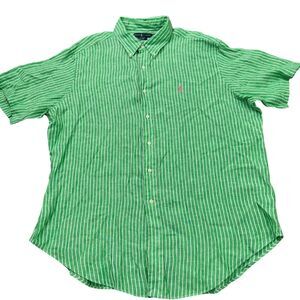 Ralph Lauren 100% Linen Shirt Mens 2XL Green Button Down Preppy